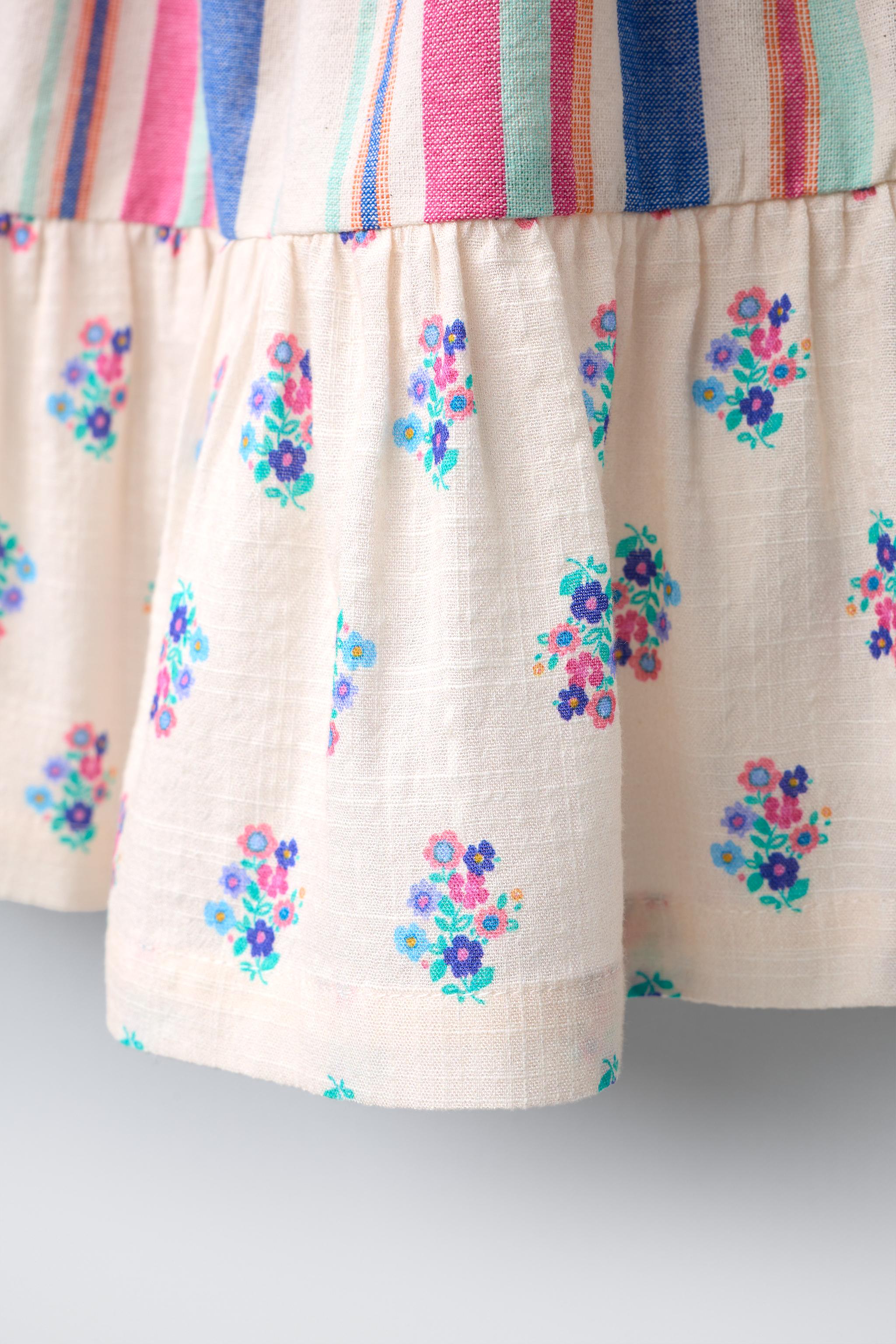 ROBE À EMPIÈCEMENTS, RAYURES ET FLEURS